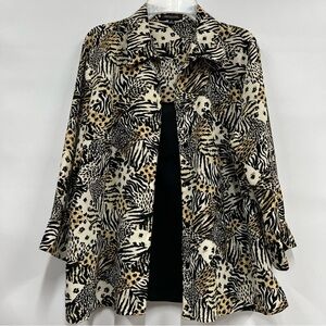 Notations animal print button down leopard tiger xl blouse attached black tank